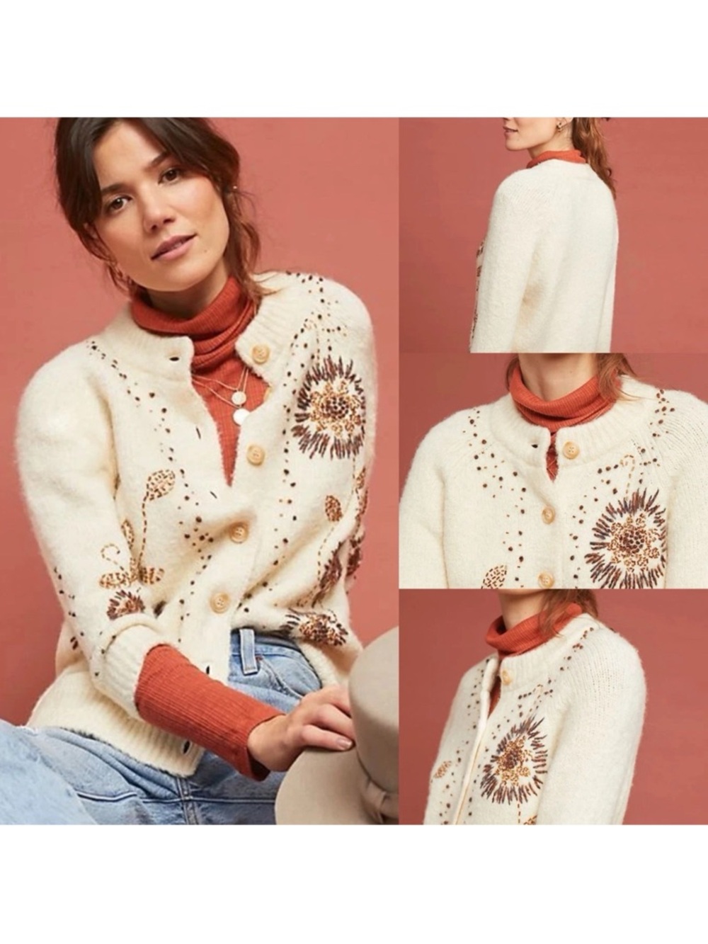 Anthropologie Field Flower Tuileries Cardigan Sweater Embellished Small